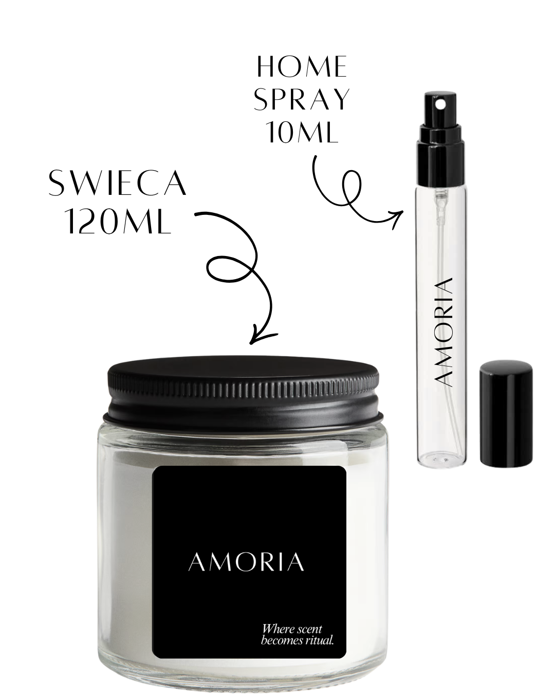 Zestaw zapachowy AMORIA | Świeca 120 ml + Home Spray 10 ml