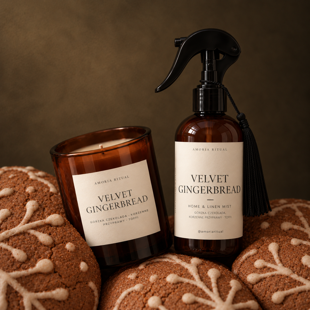 Zestaw Home Spray + świeca 280 ml AMORIA | Velvet Gingerbread