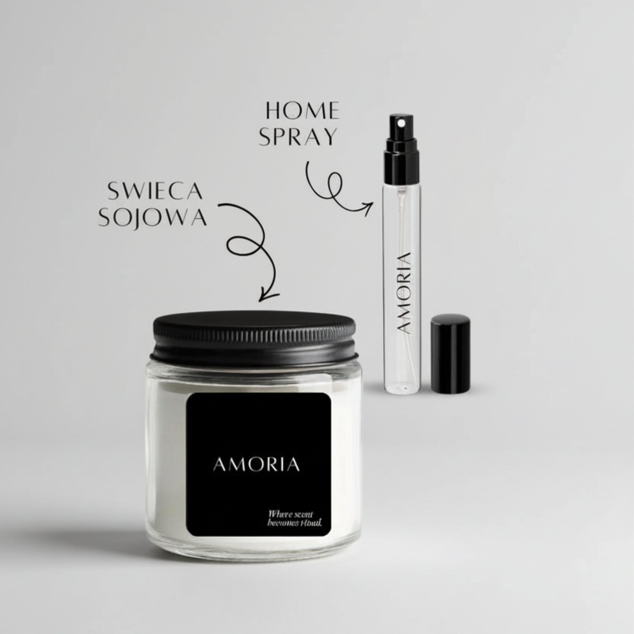 Zestaw zapachowy AMORIA | Świeca 150 ml + Home Spray 10 ml