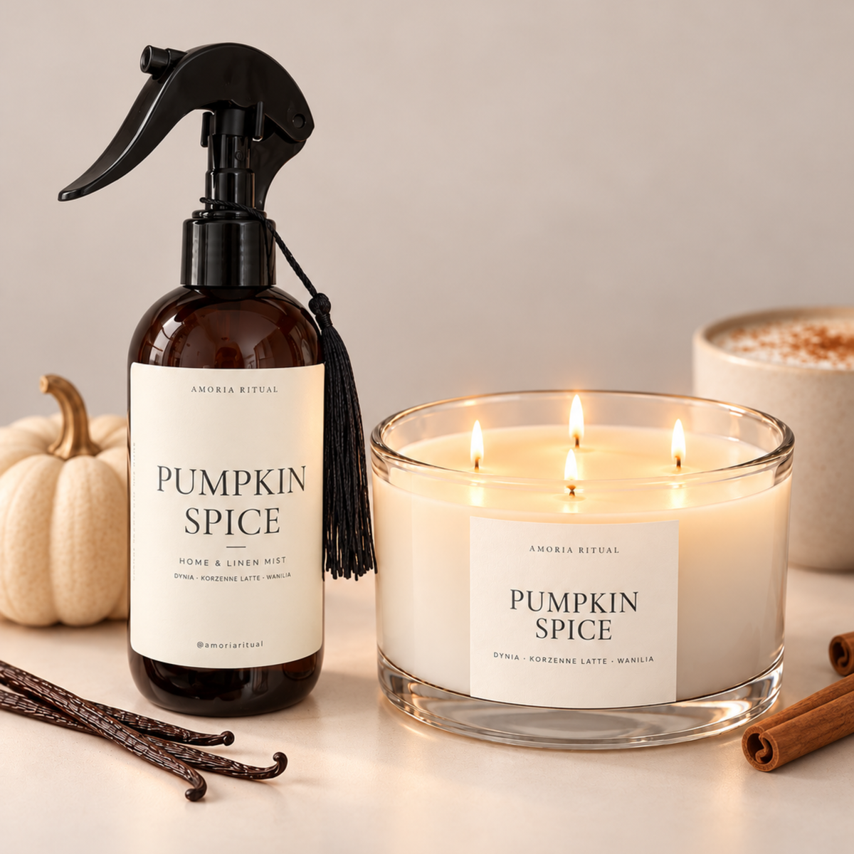 Zestaw Home Spray + świeca XL AMORIA | Pumpkin Spice