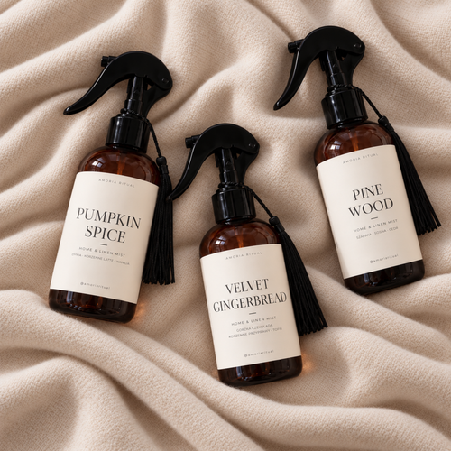 Zestaw 3 x zapach do wnętrz 250ml AMORIA | VELVET GINGERBREAD, PINE WOOD, PUMPKIN SPICE