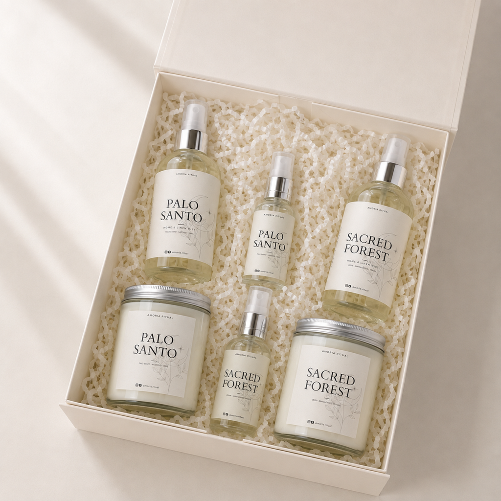 ZESTAW PREZENTOWY XL Home spray x 4 + świeca x 2| PALO SANTO i SACRED FOREST